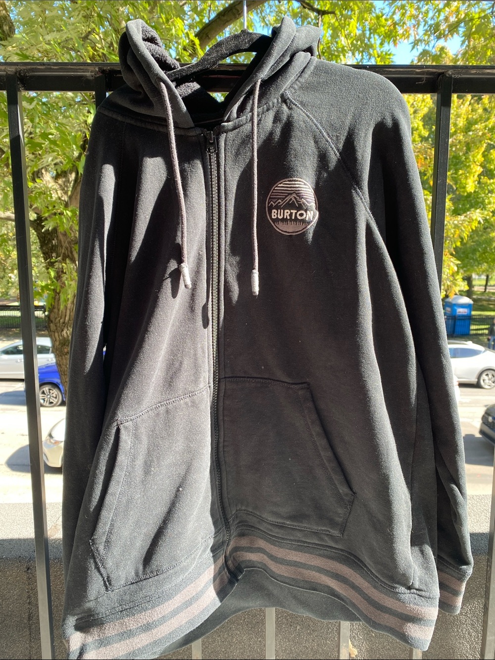 Burton Black Zip-Up Hoodie with Striped Hem